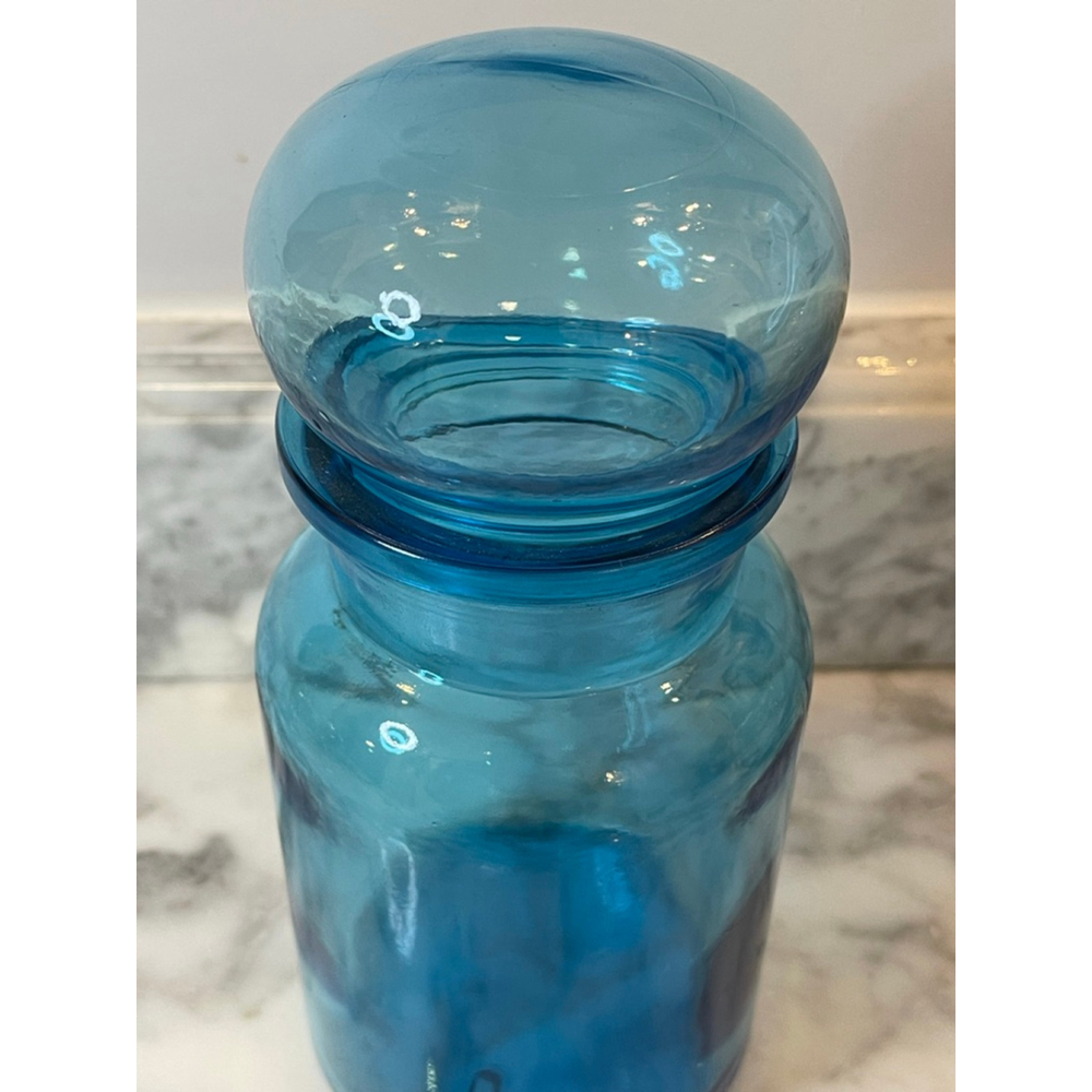 Vintage Teal Aqua Blue Belgian Glass Apothecary Jar 8.5” Made in Belgium - Picture 2 of 7